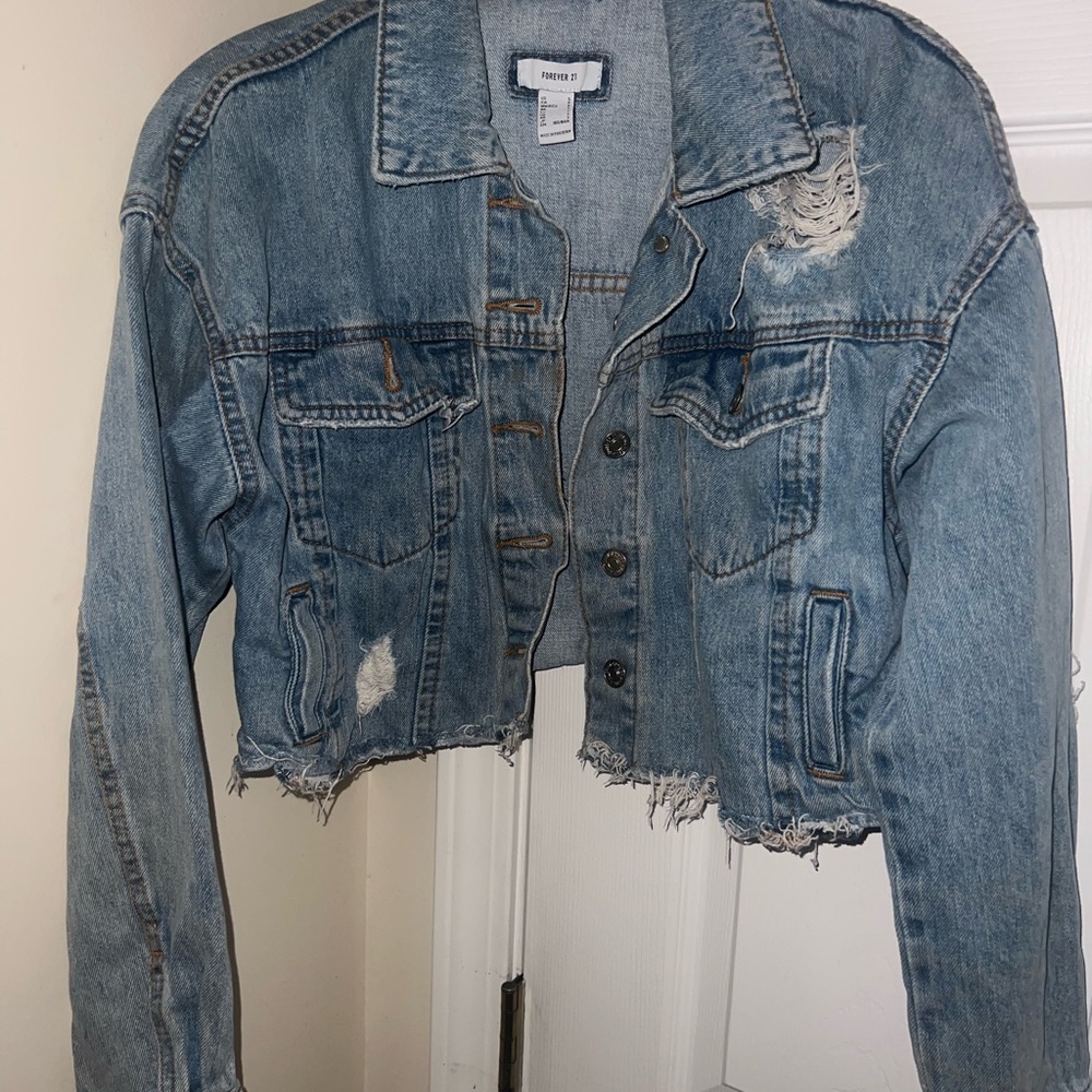 Forever 21 Light Blue Denim Jacket with Purple Lining